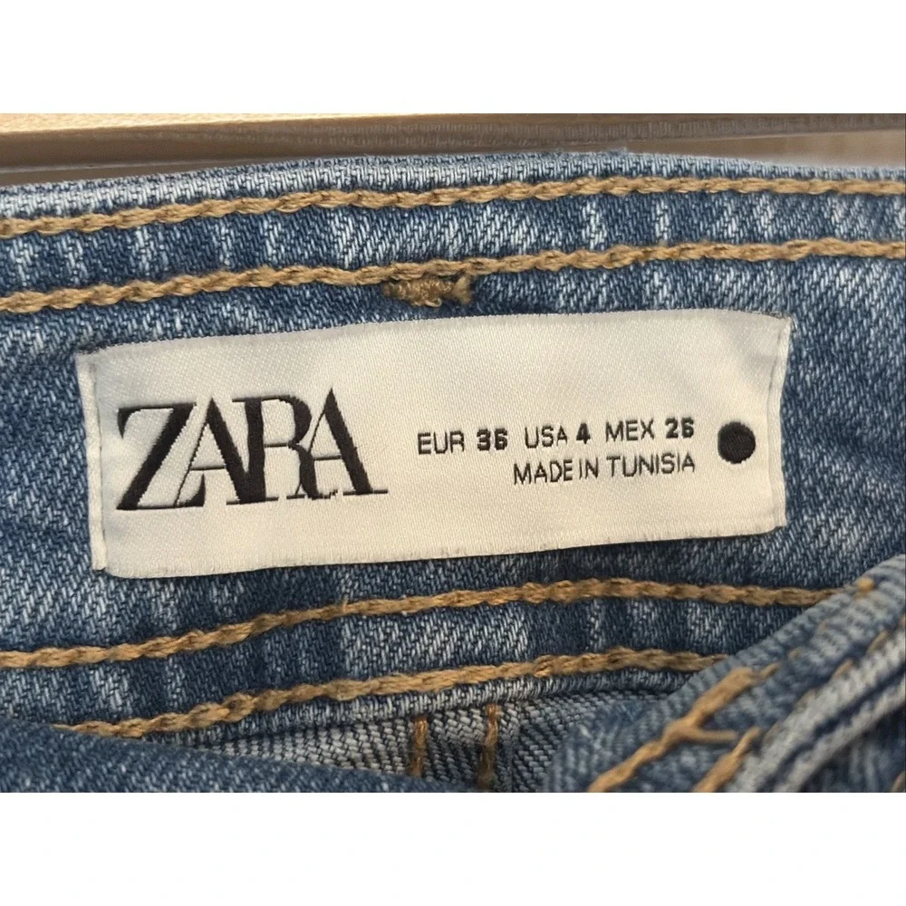 Zara Marine Straight Jeans Raw Hem High Rise Wide Leg Women's Size 4 Coastal - Picture 3 of 7